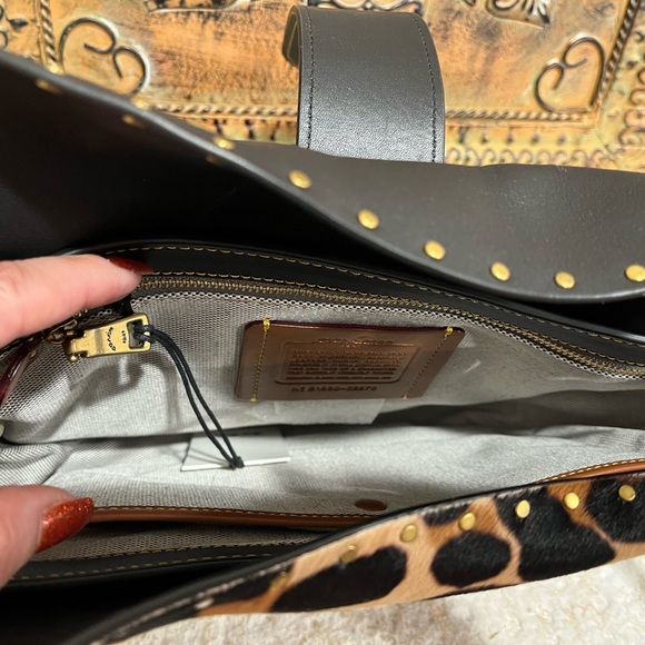 COACH Haircalf Leopard Page 27 Boarder Rivets Shoulder Bag NWT 32870 GORGEOUS! - Picture 8 of 12